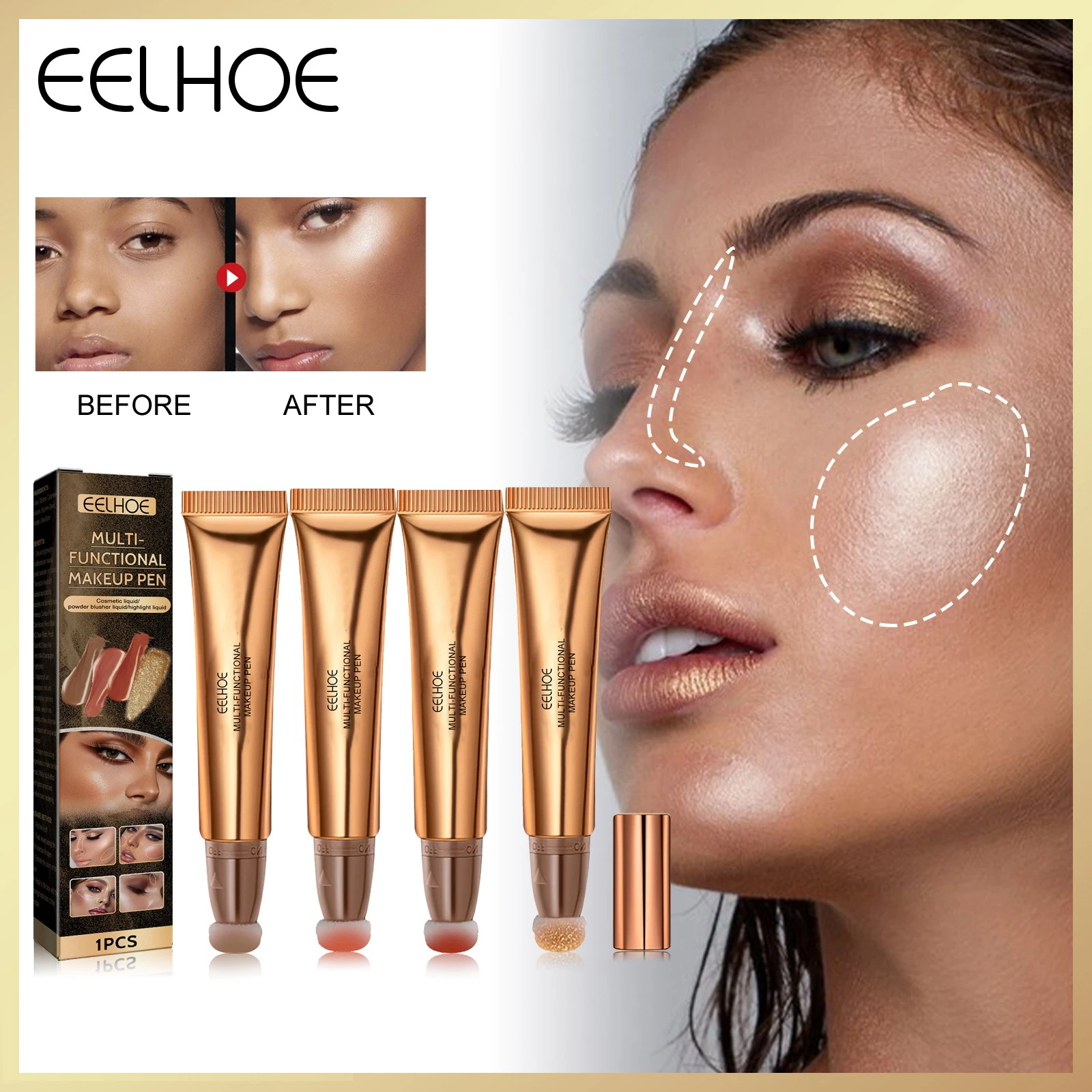 Description Picture 3 of itemLiquid Contouring Stick Highlighting & Blush Multi-Purpose Makeup Air Cushion Pen Face Natural Peach Pink Cheeks Creamy Cosmetic