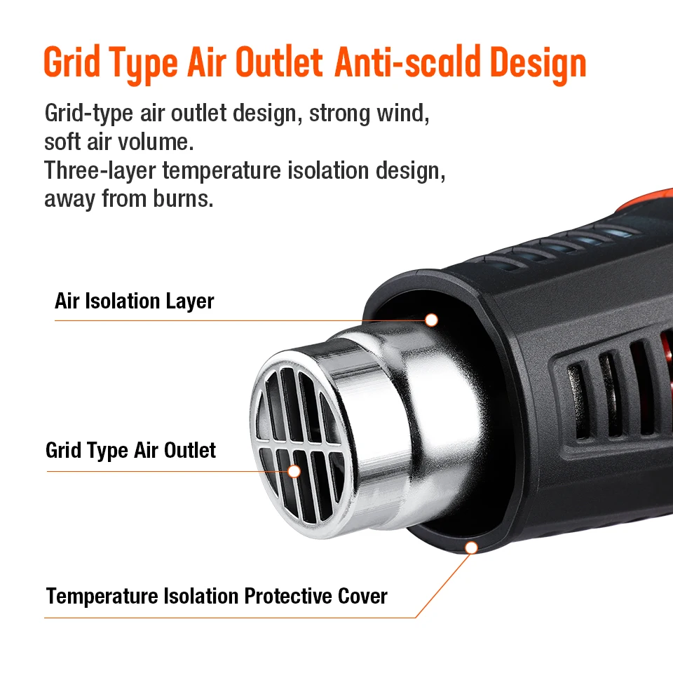 Description Picture 6 of itemValueMax 2000W Heat Gun EU Plug Hot Air Gun Temperatures Adjustable With Four Nozzles Electric Heat Gun Heat Shrink Hair Dryer