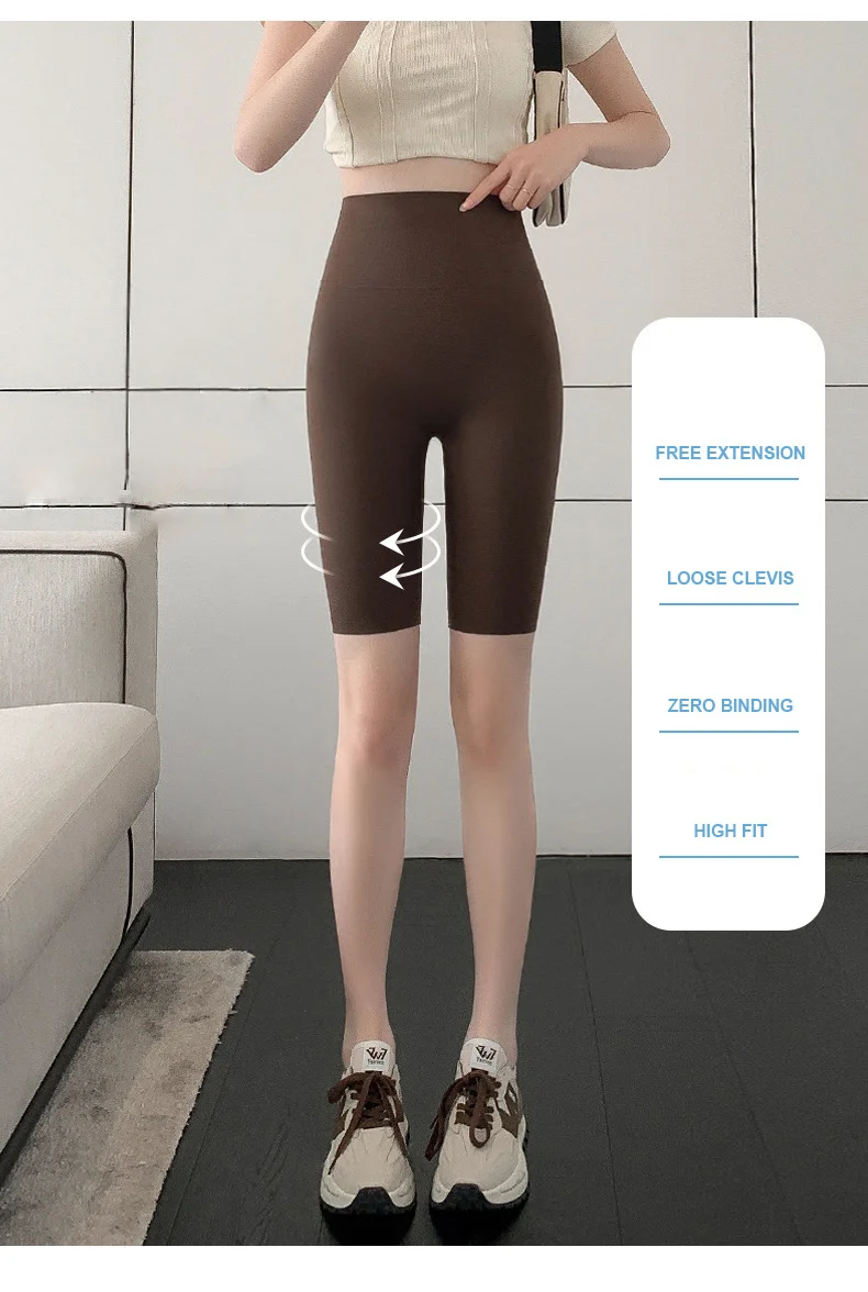 Description Picture 5 of itemBIVIGAOS Summer High Waist Cycling Shorts Women Slim Skinny Knee Length Biker Shorts Yoga Sports Seamless Shark Short Leggings