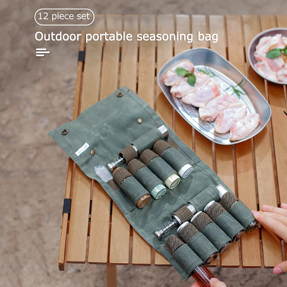 Description Picture 5 of item12-1pcs Camping Seasoning Bottle Set with Grinder Portable BBQ Spice Bottle Condiment Jar Holder Storage Bag Camping Supplies