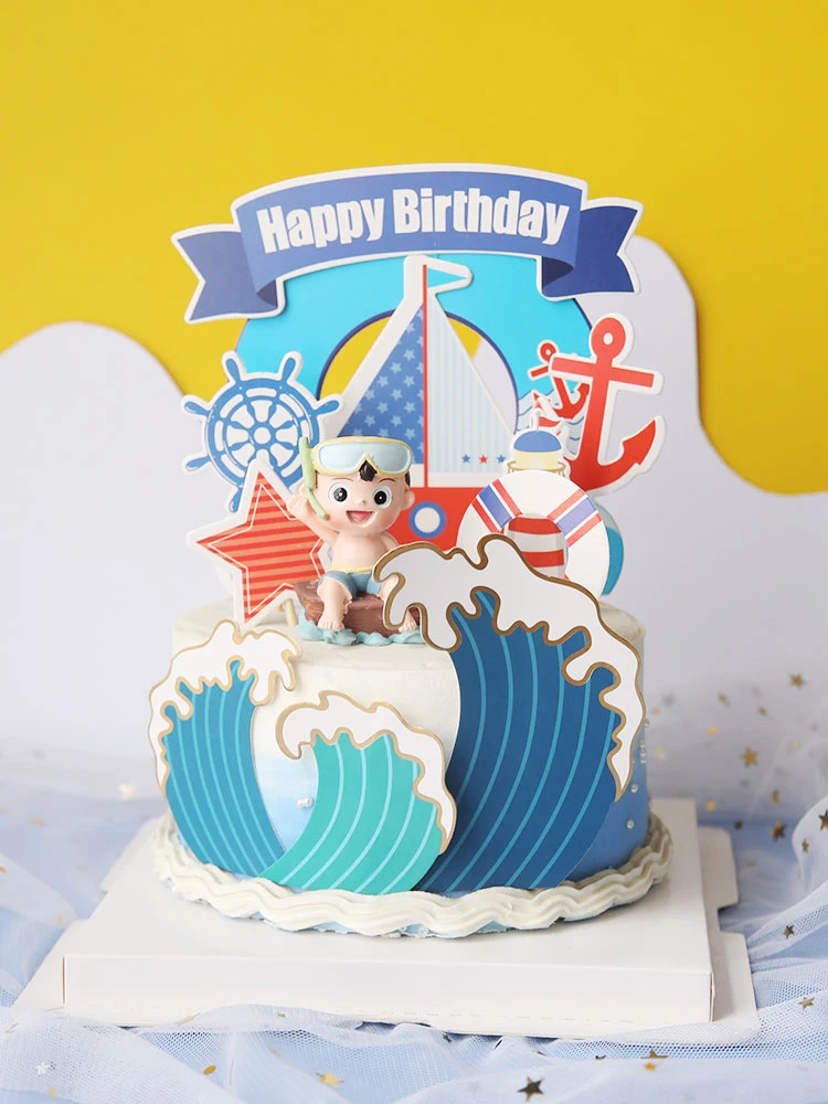 Description Picture 2 of itemSailing goggles boy summer Decoration Happy Birthday ship anchor Cake Toppers for Children Kid Boy Party Supplies Lovely Gifts