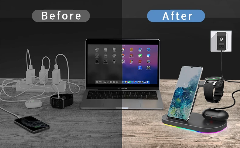 Description Picture 4 of item30W 3 In 1 RGB Light Wireless Charger Stand For Samsung Fold 4 3 S22 Galaxy Watch 5/4 Active 2/1 Buds Fast Charging Dock Station