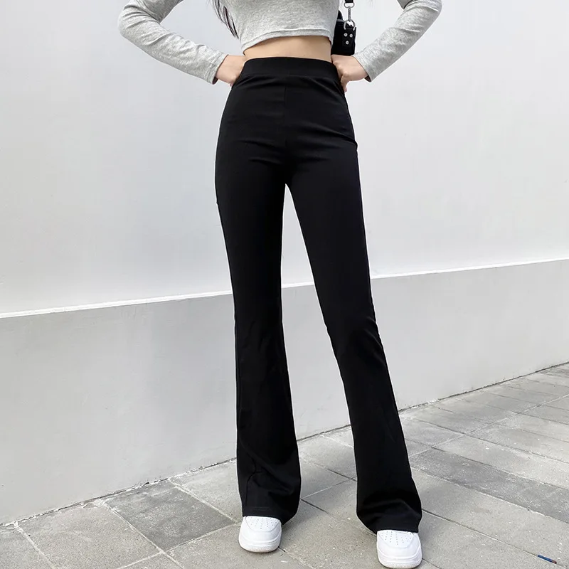 Description Picture 3 of itemWomen Fashion Flared Pants Solid Color High Waist Wide Leg Trousers Casual Hipster Streetwear