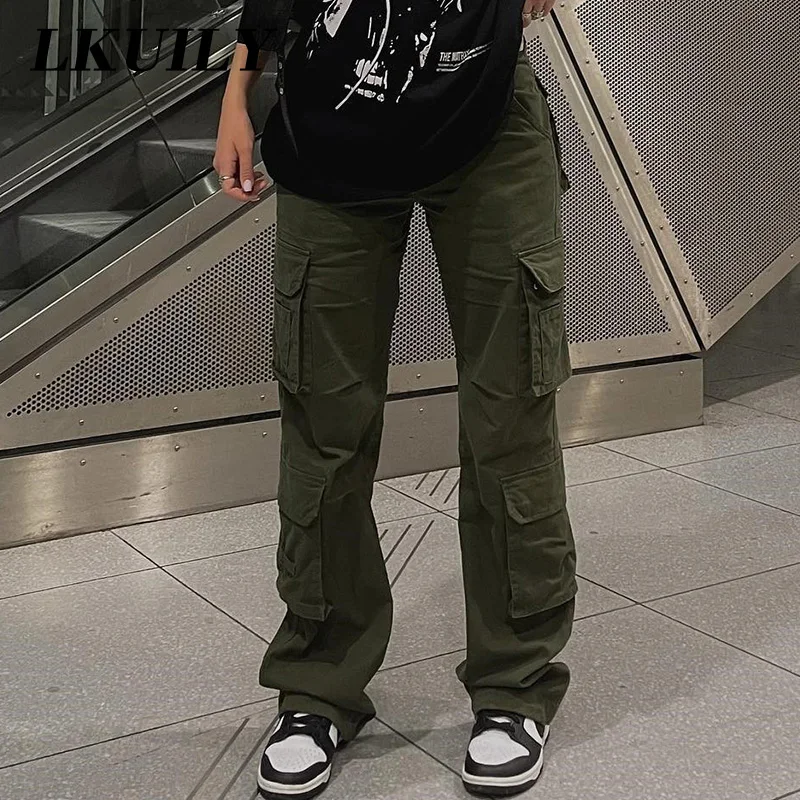 Vintage Y2k Cargo Pants Baggy Jeans Women Fashion 90s Streetwear Pockets Wide Leg High Waist Straight Denim Trousers Overalls
