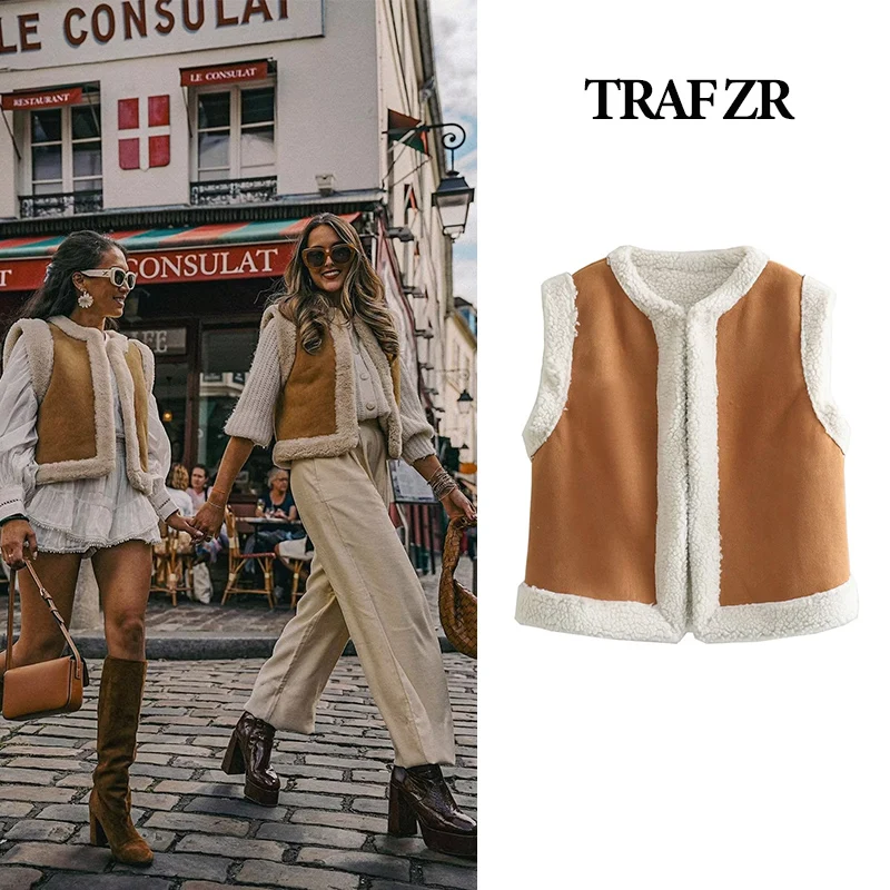 TRAF ZR Sleeveless Vest Woman New in Outerwears Winter Jackets 2023 Women's Cardigan Waistcoat Leather and Leather Jackets