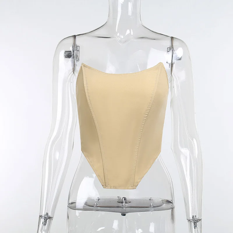 Description Picture 6 of item2023 Spring/Summer Sexy Waist Tie Bra Top with Ruffle Edge Half Skirt Pleated Set Solid Color Ruffle Edge Wrap Hip Skirt