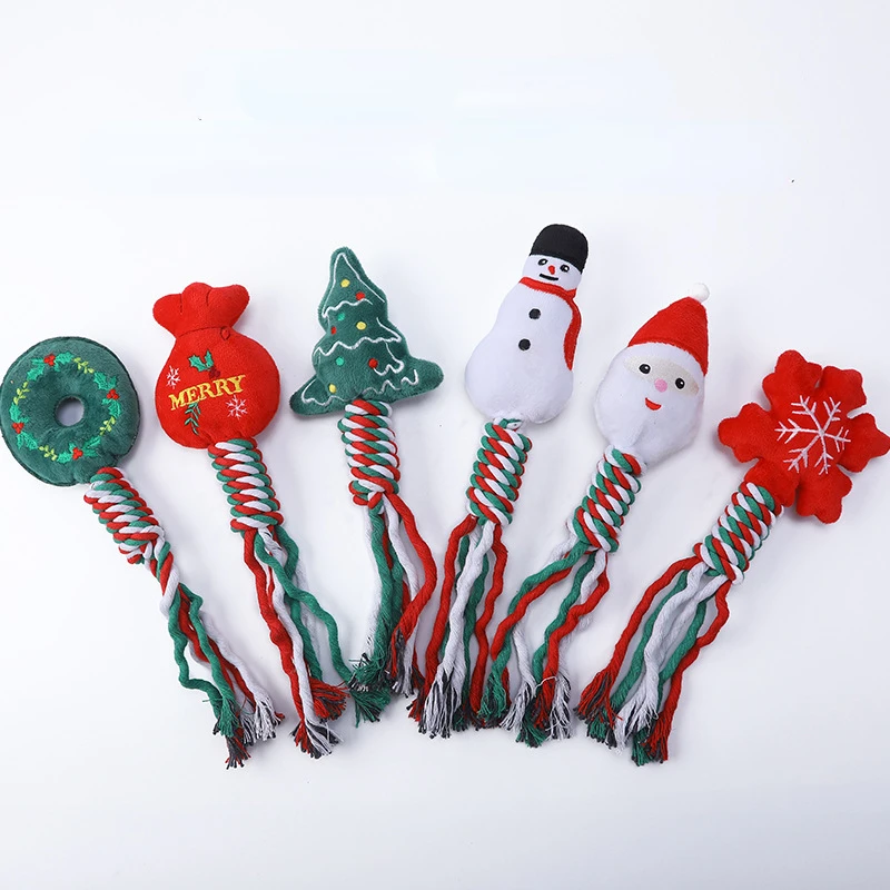 Description Picture 2 of itemNew pet toys Christmas knot dog toy set, tear resistant plush cat and dog toys