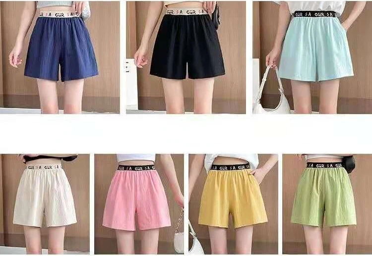 Description Picture 2 of item2022 Summer New Women's Shorts Fashion Simple Loose High Elastic Elastic Waist Casual Wear Cotton and Linen Shorts Women Pants
