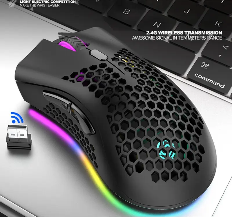 Description Picture 6 of itemBM600 Rechargeable Gaming Mouse USB 2.4G Wireless RGB Light Honeycomb Gaming Mouse Desktop PC Computers Notebook Laptop Mice