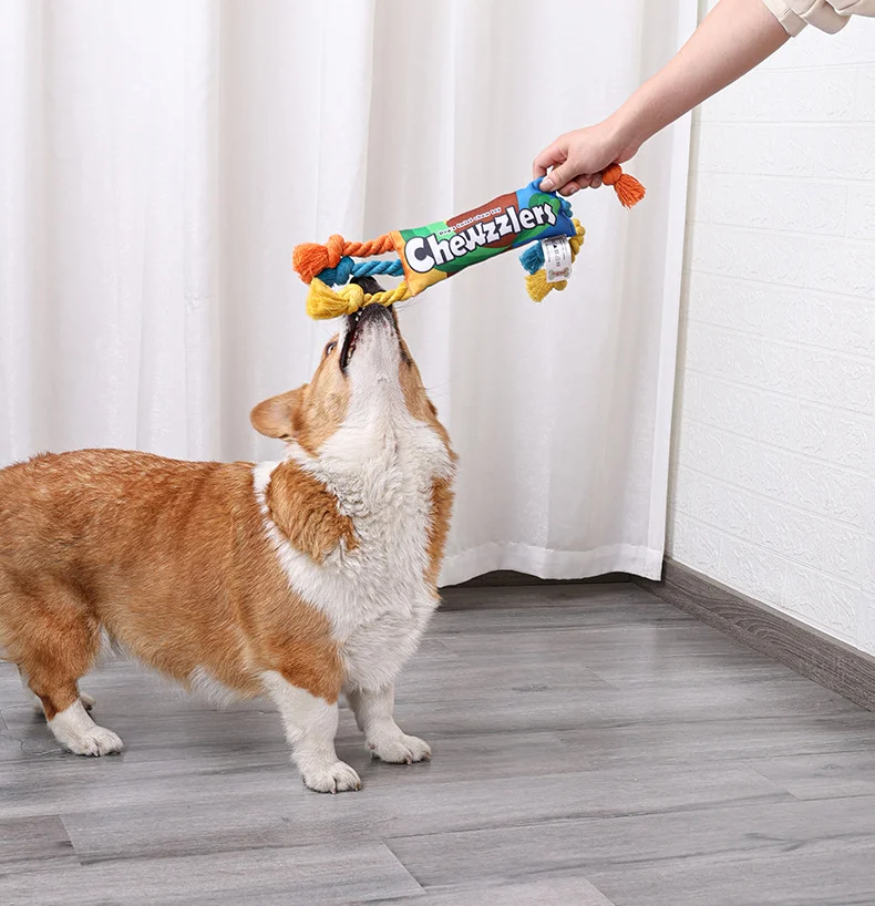 Description Picture 4 of itemPuppy Dogs Toys Puppy colorful Cotton Chew Rope Knot Toy Durable Braided Dog Toys Dog Cleaning Teeth Braided Bone Rope