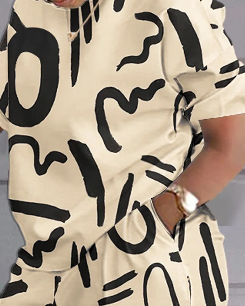 Description Picture 4 of itemWomen Casual Two Pieces Set Summer Fashion Print O Neck Short Sleeve Outfit Female T Shirt Top Shorts Suit Tracksuit Streetwear