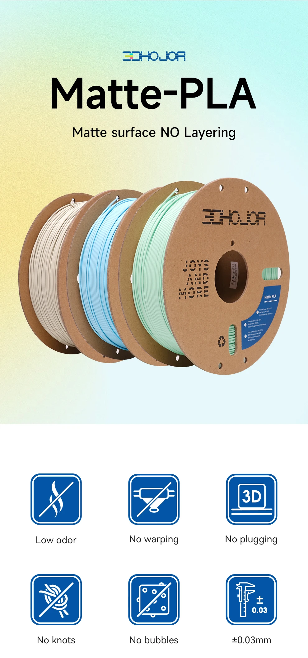 Description Picture 2 of item3DHOJOR Matte PLA Filament 1KG 1.75MM PLA Matte 3D Printer Filament Matte PLA For 3D Printer 3D Printing Material For Bambu Lab