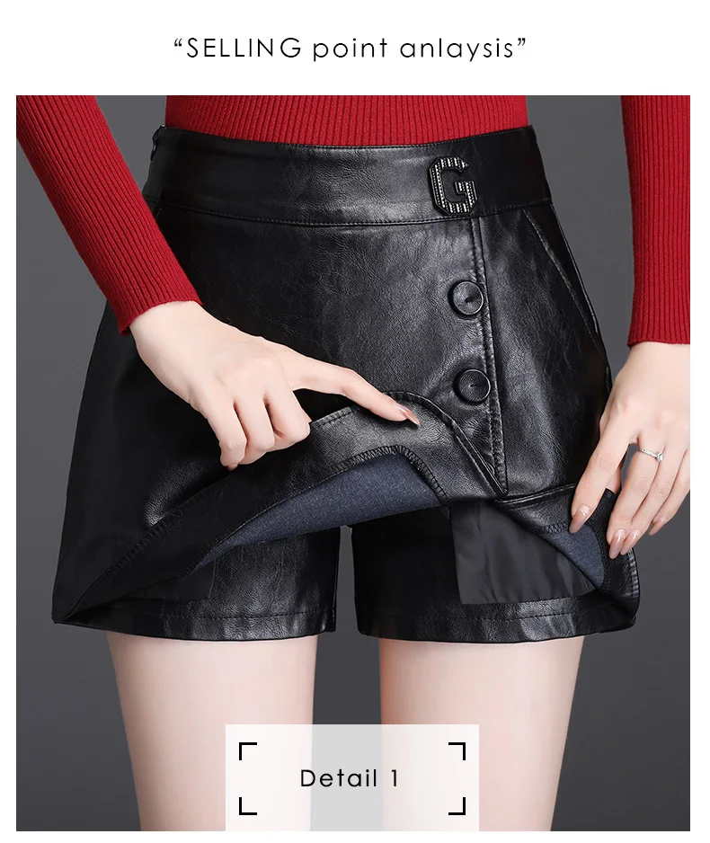 Description Picture 3 of itemHigh Waist Leather Shorts Skirts Fashion Occupation Work Pencil Mini Shorts Skirts S-3XL Size Black Button Shorts Female