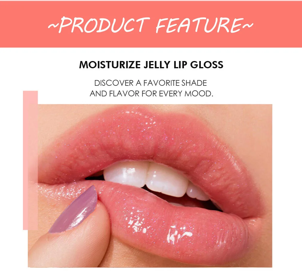 Description Picture 3 of itemHandaiyan Moisturize Jelly Lip Gloss Longlasting Glitter Red Nude Lipstick Liquid Waterproof Lipgloss Makeup
