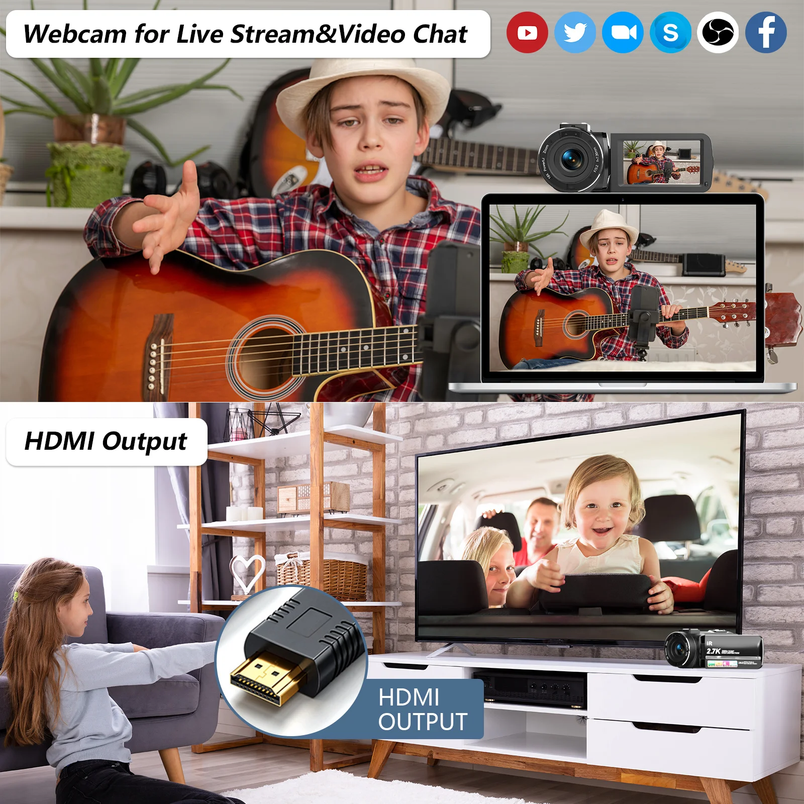 Description Picture 5 of item2.7K Digital Camera Video Cameras 3.0 inch Rotating Touch Screen Camera IR Night Vision 18X Zoom Cameras wtih battery Gift DV