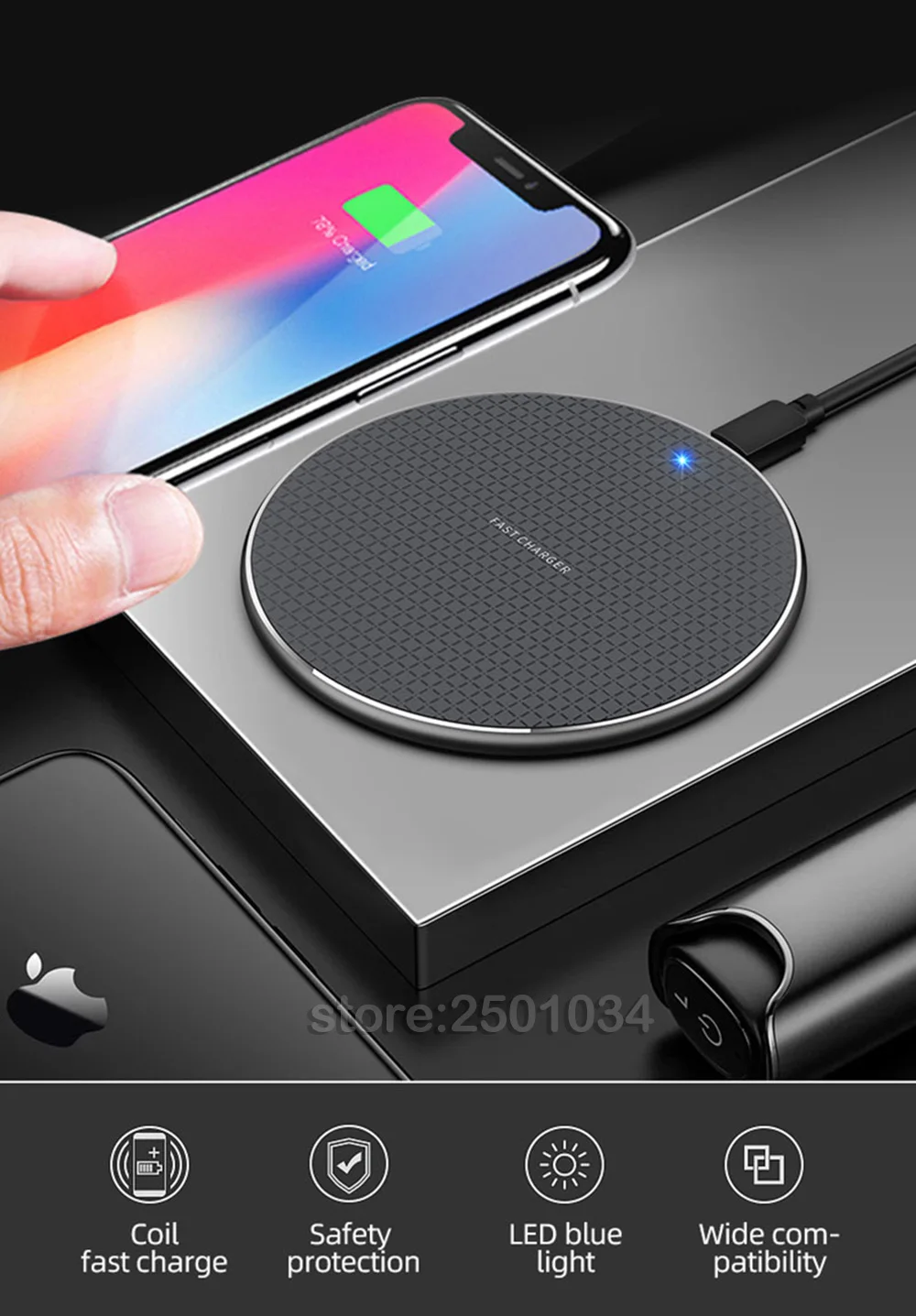 Description Picture 2 of itemQi 10W Fast Wireless Charger for Ulefone Power Armor 18 18T 19 19T 13 14 Armor 11 11T 12 17 Pro Rugged Phone Wireless Charging