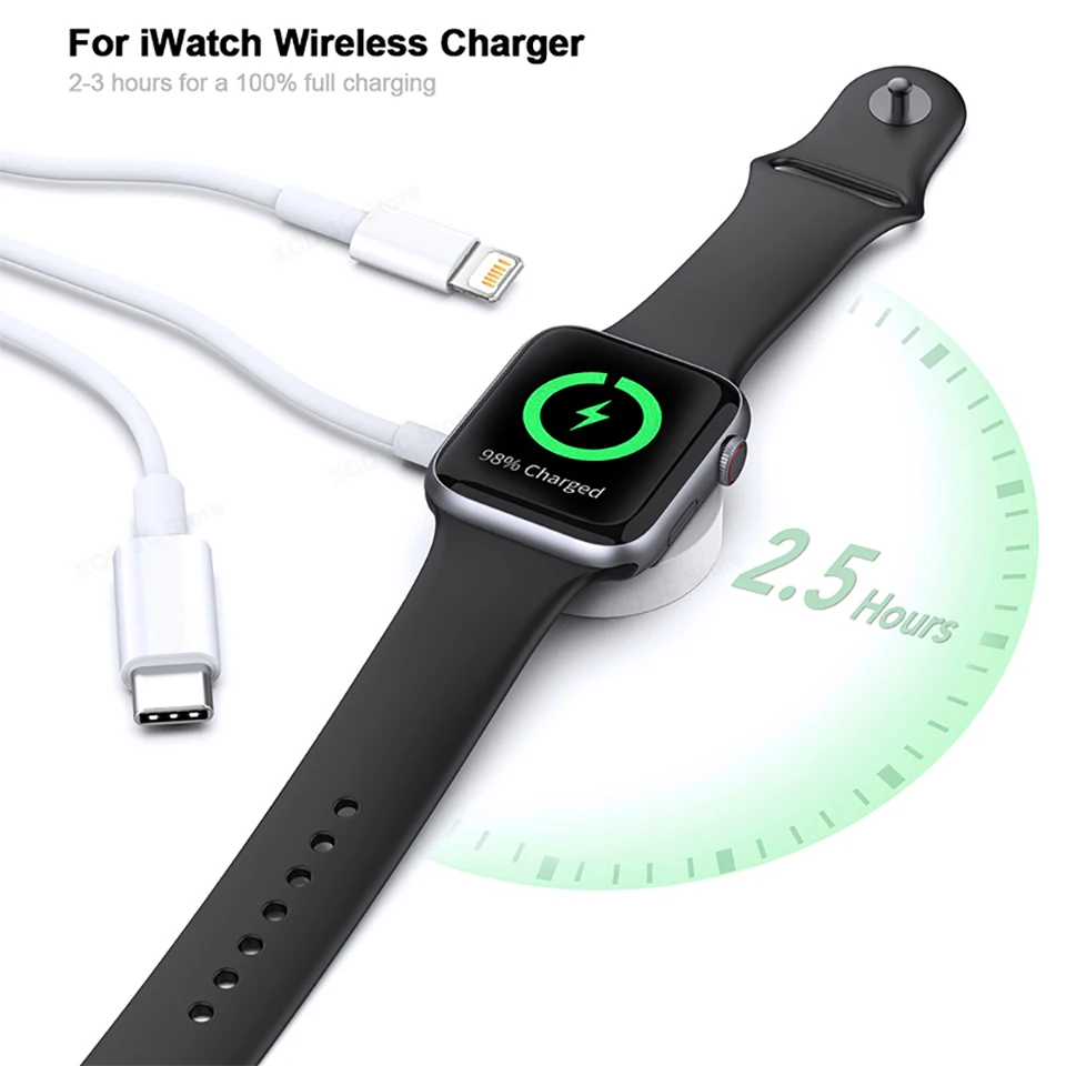 2 IN 1 Type C Portable Magnetic Wireless Charger For Apple iWatch 8 7 6 5 For iPhone 11 14 Pro Max USB-C Cable Phone Fast Charge
