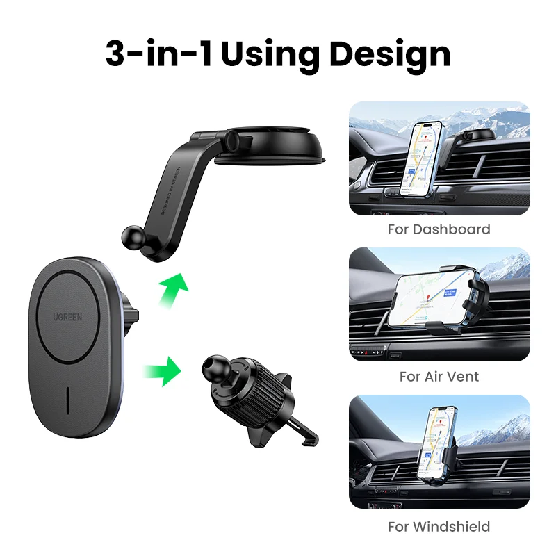 UGREEN Magnetic Wireless Car Charger For iPhone 14 13 12Pro Max Phone Holder Mount Wireless Charging Car Charger Macsafe