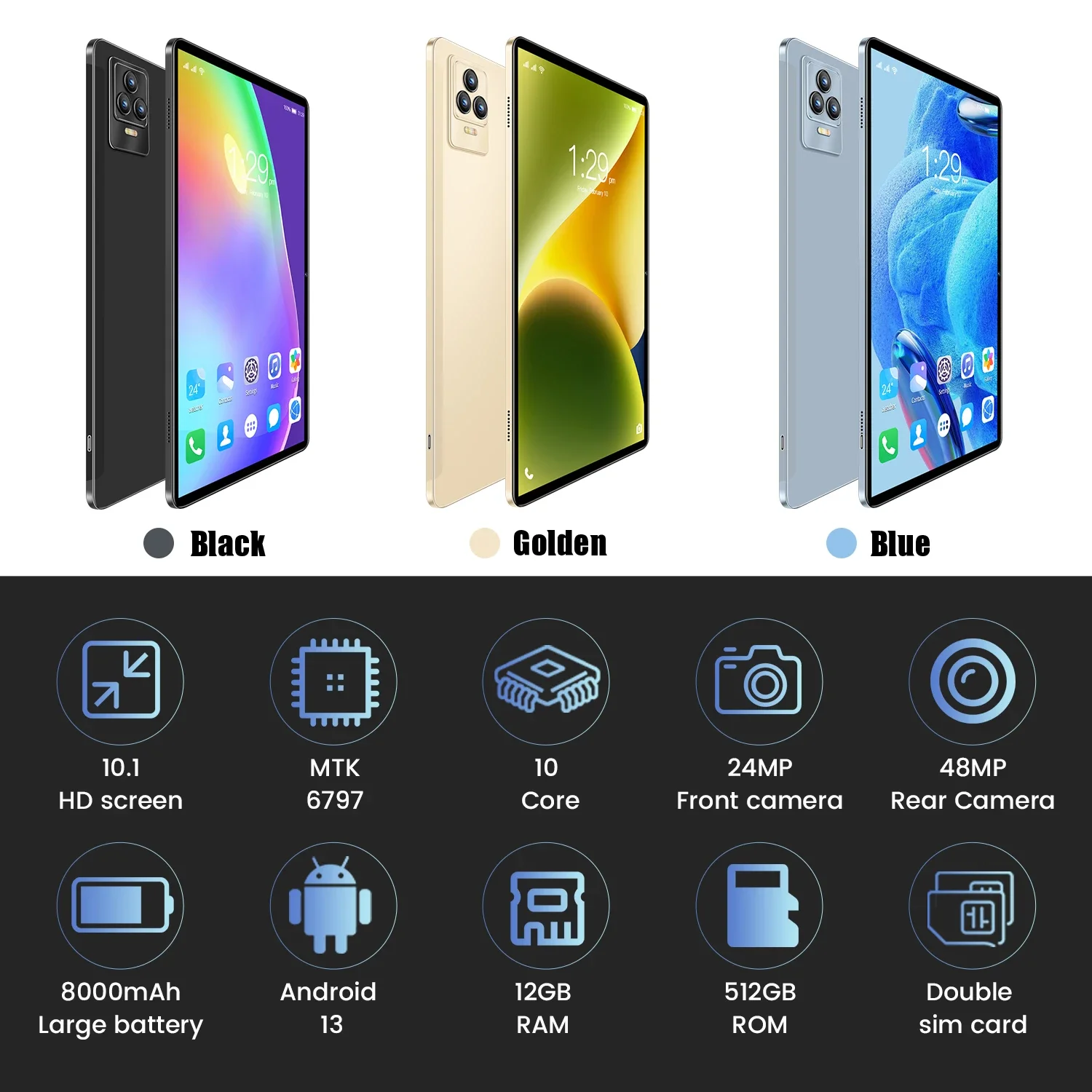 Description Picture 3 of itemGobal Version Original Tablet 10.1 Inch Android 13 12GB+512GB Tablet Dual SIM Card 4G/5G Phone Call GPS WiFi Bluetooth Tablet Pc
