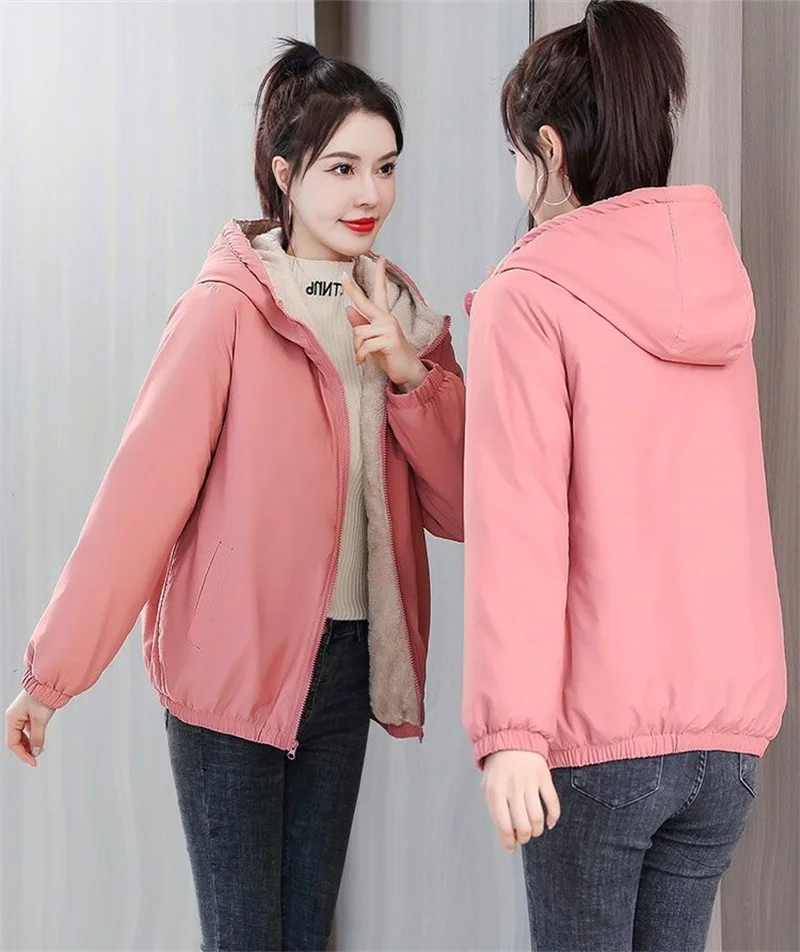 Description Picture 6 of item2023 Autumn Winter New Jacket Women's Korean Style Loose Coat Casual Short Overcoat Thickened Jackets Hooded Female Outwear Top