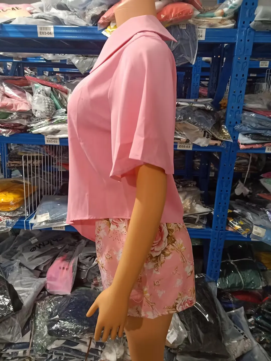 Description Picture 3 of itemTwo Piece Sets Women Outifits Summer Fashion Asymmetrical Hem Turn-Down Collar Short Sleeve Top & Floral Print Pocket Shorts Set