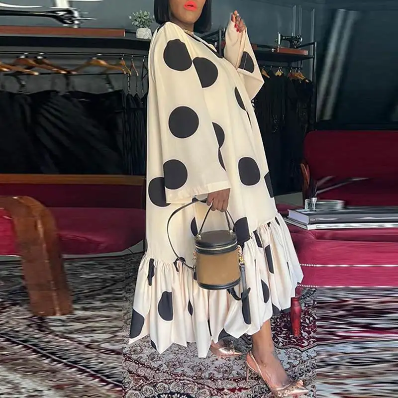 Description Picture 5 of itemWomen Sexy Polka Dot Printed Dress 2023 VONDA Autumn Dress Casual Loose Long Sleeve Party Midi Sundress Vintage Ruffled Vestidos