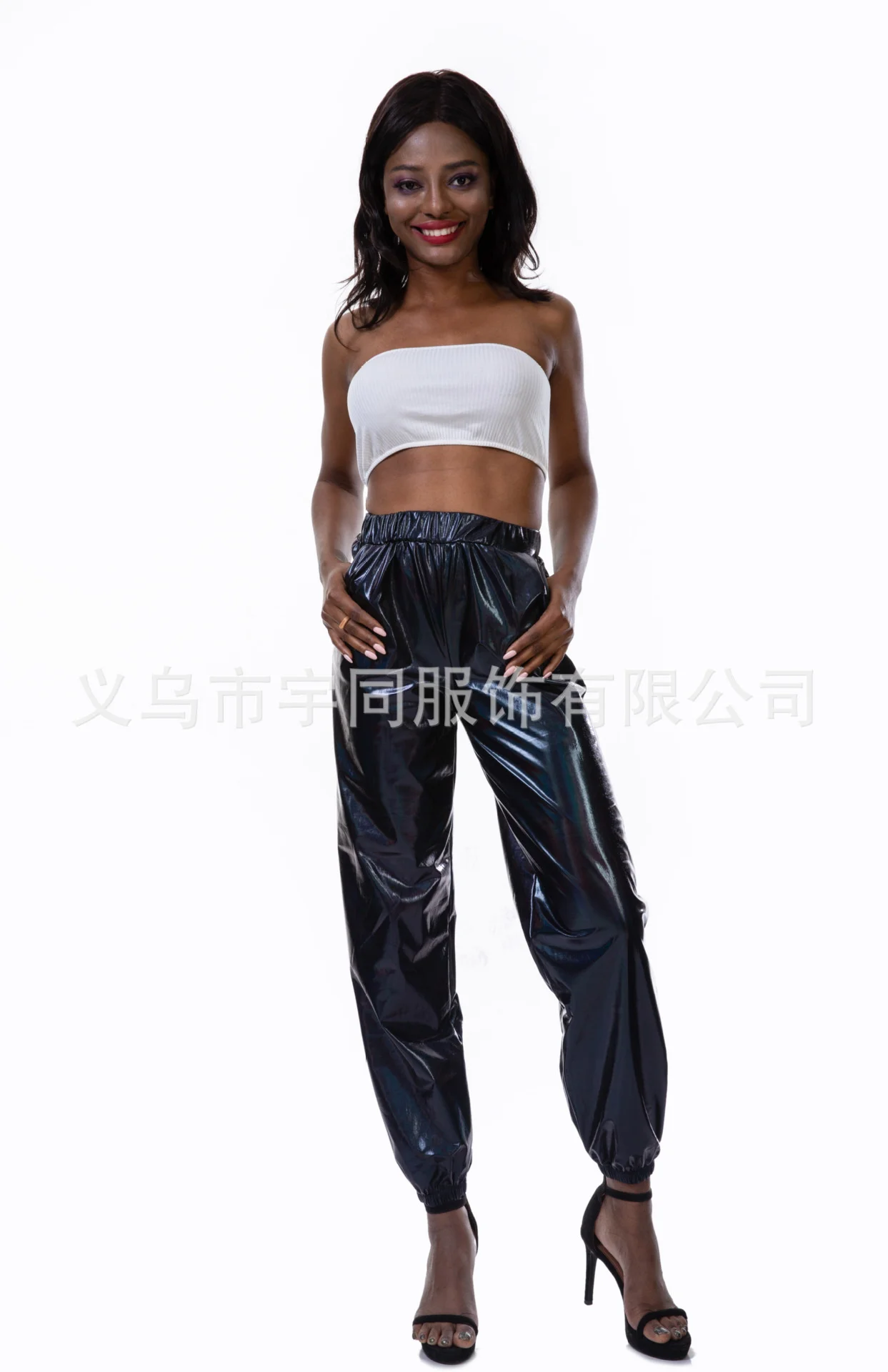 Description Picture 6 of itemHigh Waist Metallic Shiny Jogger Casual Holographic Color Streetwear Trousers Women Fashion Smoothy Reflective Pants Hip Hop