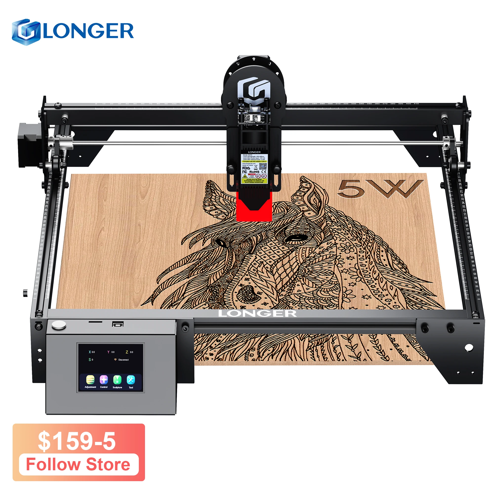 Longer Ray5 5W laser engraver engraving cutting machine Large size 400mm * 400mm built-in 3.5 inch touch screen and offline work
