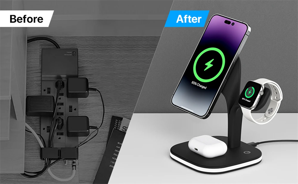 100% Magnetic Wireless Charger Stand For iPhone 15 14 13 12 Pro Max Apple Watch 8 7 Airpods Induction Fast Charging Dock Station