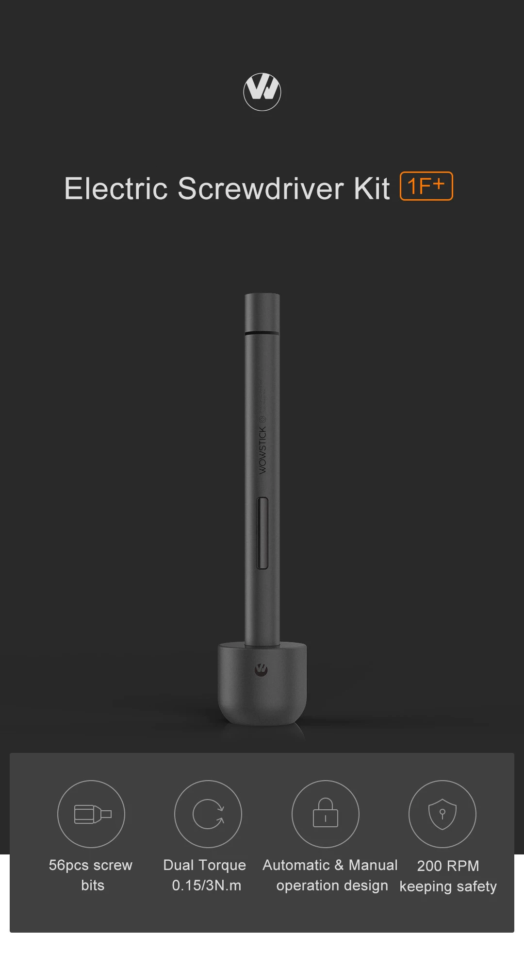 Wowstick 1F+ Precision Screwdriver Manual Electric Rechargeable Lithium Power Screw Driver with LED Light 64in1 Kit