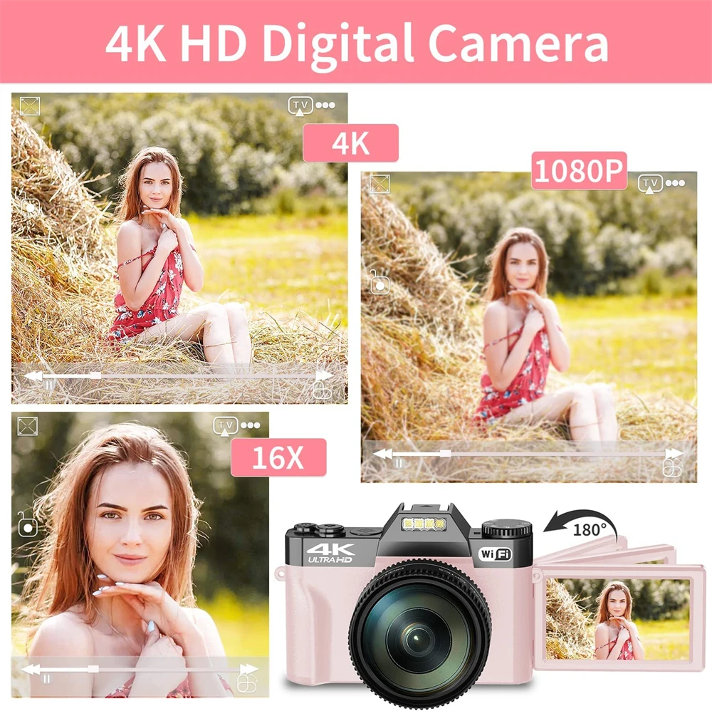 Description Picture 6 of itemPink Color Female Camera Digital Camera Flip Screen 4K Vlog Selfie Camcorder Youtube Livestream WIFI Webcam Macro Photography