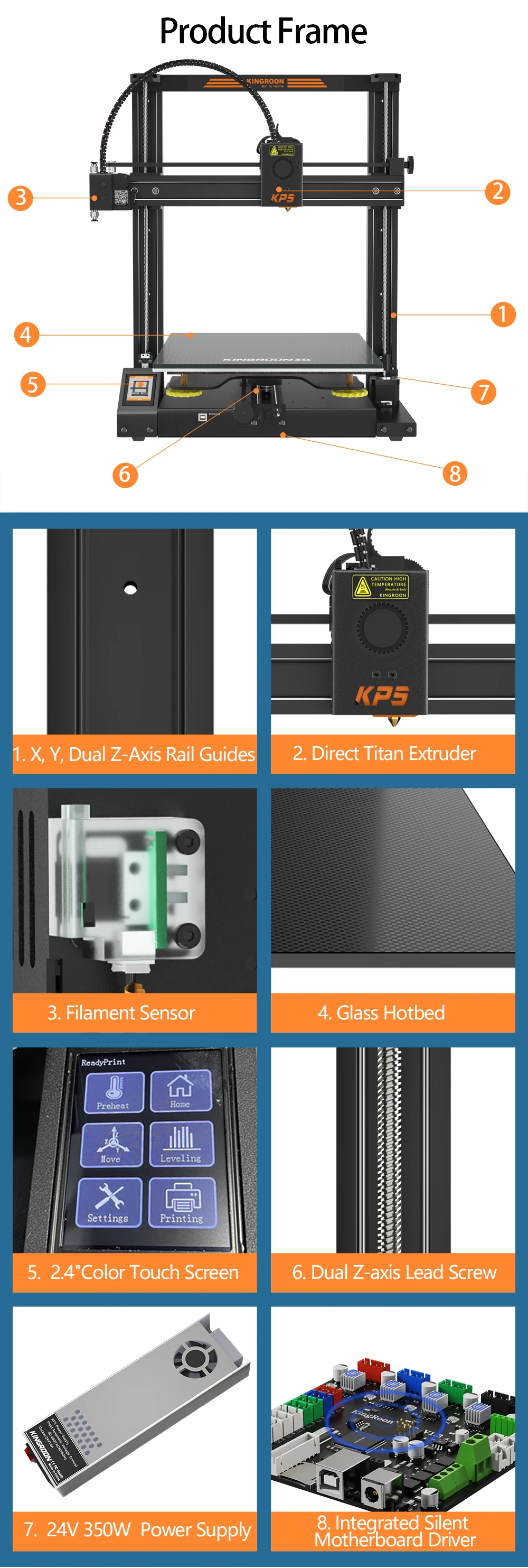 Description Picture 4 of itemKINGROON KP5L 3D Printer Dual Z-Axis High Precision 3D Printing Machine 300x300x330mm Large Build Plate KP5 Upgrade Professional