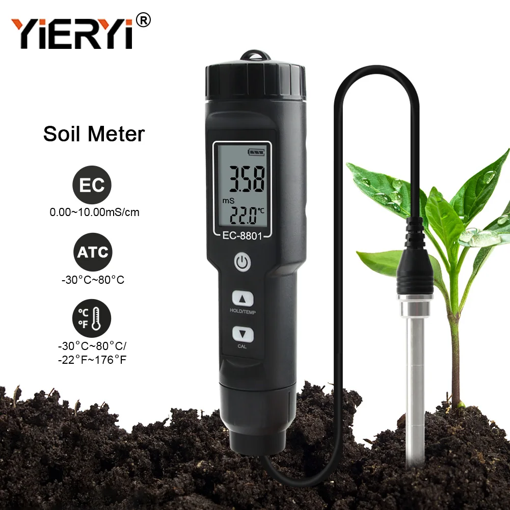 Yieryi EC/TEMP Soil Tester 0.00-10.00 MS/cm Hand Digital Garden Meter Soil Tester Tools Potted Plants Gardening Agriculture Farm
