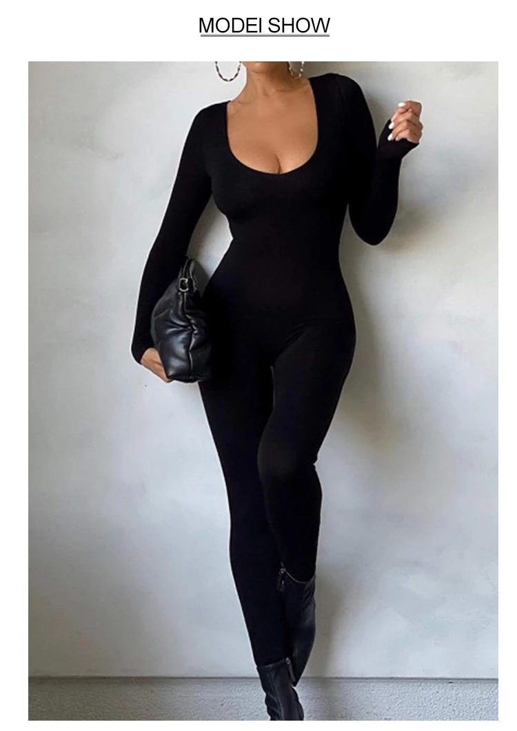 Description Picture 4 of itemII Women's Rompers Long Sleeve Solid Skinny Bodycon Jumpsuits Fashion Sports Fitness Casual Activity Streetwear Overalls