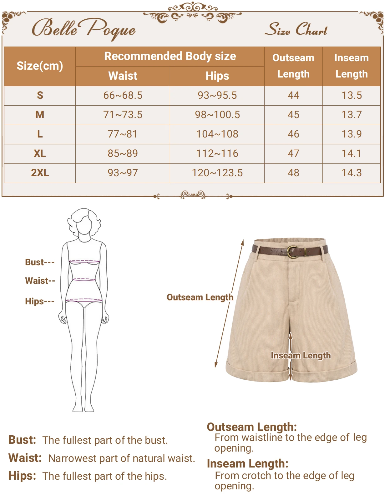 Description Picture 2 of itemBelle Poque Women Vintage Corduroy Shorts With Belt Summer Elastic High Waist Wide Leg Short Pants Elegant Lady Bermuda Shorts