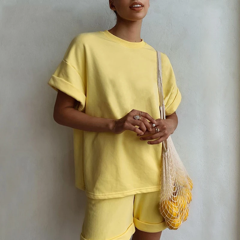 Description Picture 5 of itemRosered Summer Suits Women Oversized Cotton Outfits with T Shirts and Shorts for Female Green Tracksuit 2 Pieces Set Ladies 2023