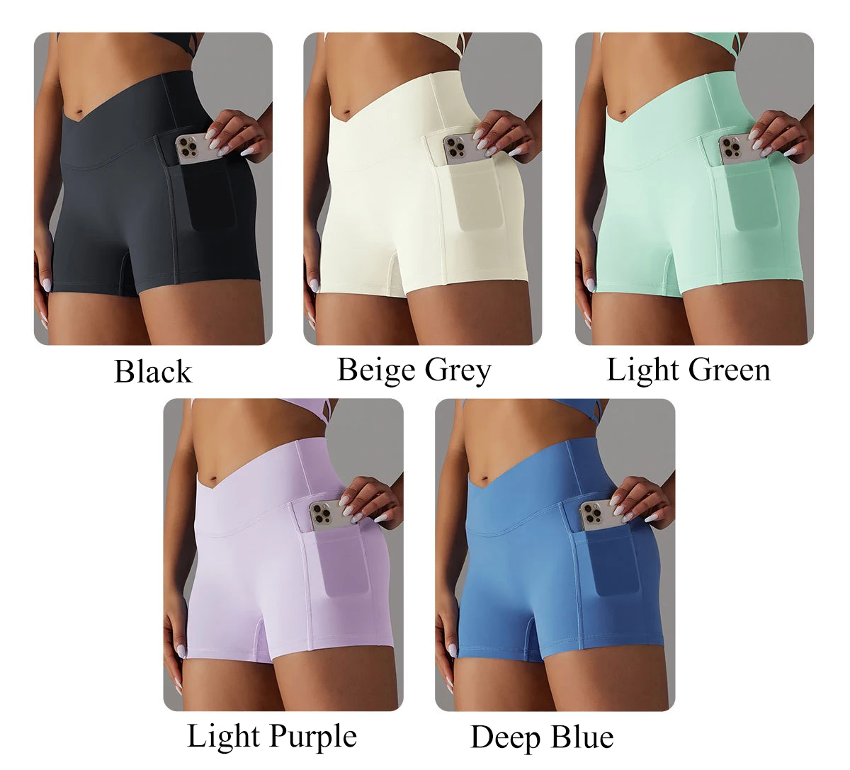 Description Picture 2 of itemCross Waist Naked Feel Yoga Shorts Women Gym Shorts Fitness Runnning Shorts Squats Scrunch Butt Squat Proof Shorts With Packet