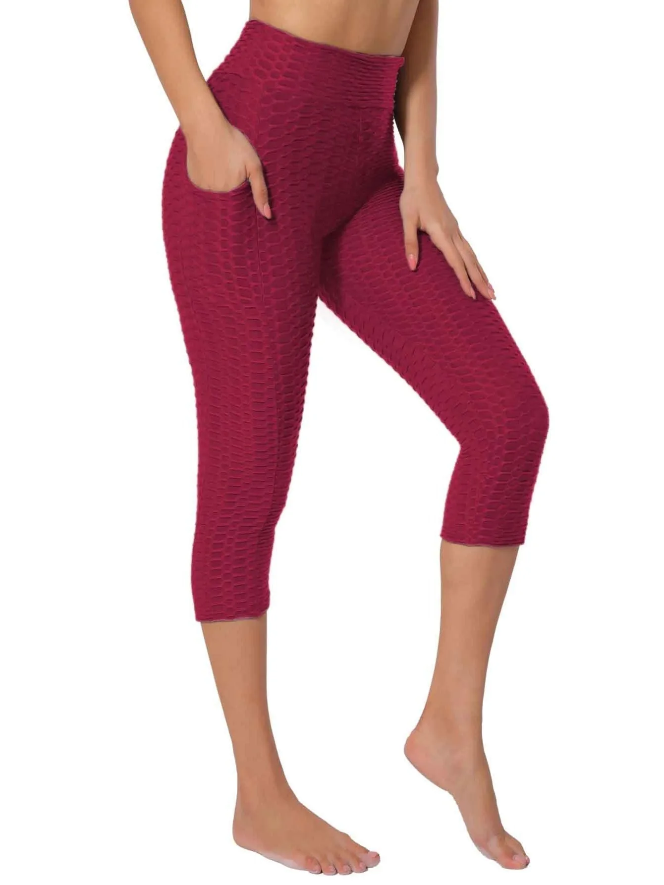 Description Picture 5 of itemAnti Cellulite Biker Shorts with Pocket Bubble Wide Waistband Scrunch Butt Sports Short Leggings Stretchy Gym Running Tights