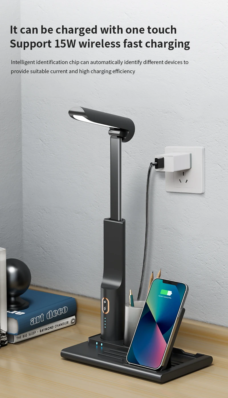 Azeada Multi-function 15W Wireless Charger Kit with Desk Lamp for iPhone 15 14 Pro Huawei MI Fast Wireless Charging Phone Holder