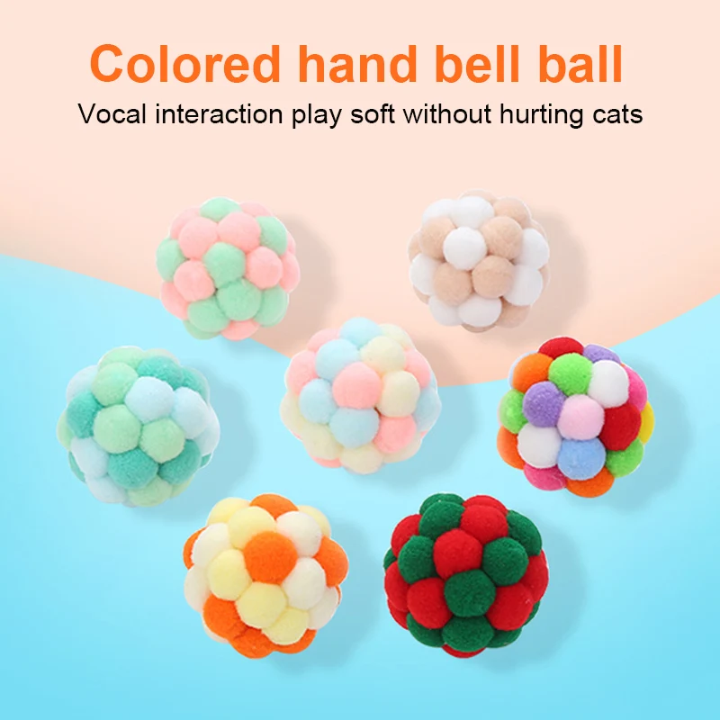 Description Picture 6 of item1/3Pcs DIY Plush Ball Cat Toy Rainbow Cat Interactive Toy Kitten Puppy Colorful Handmade Bell Bouncy Ball Pet Gift Supplies