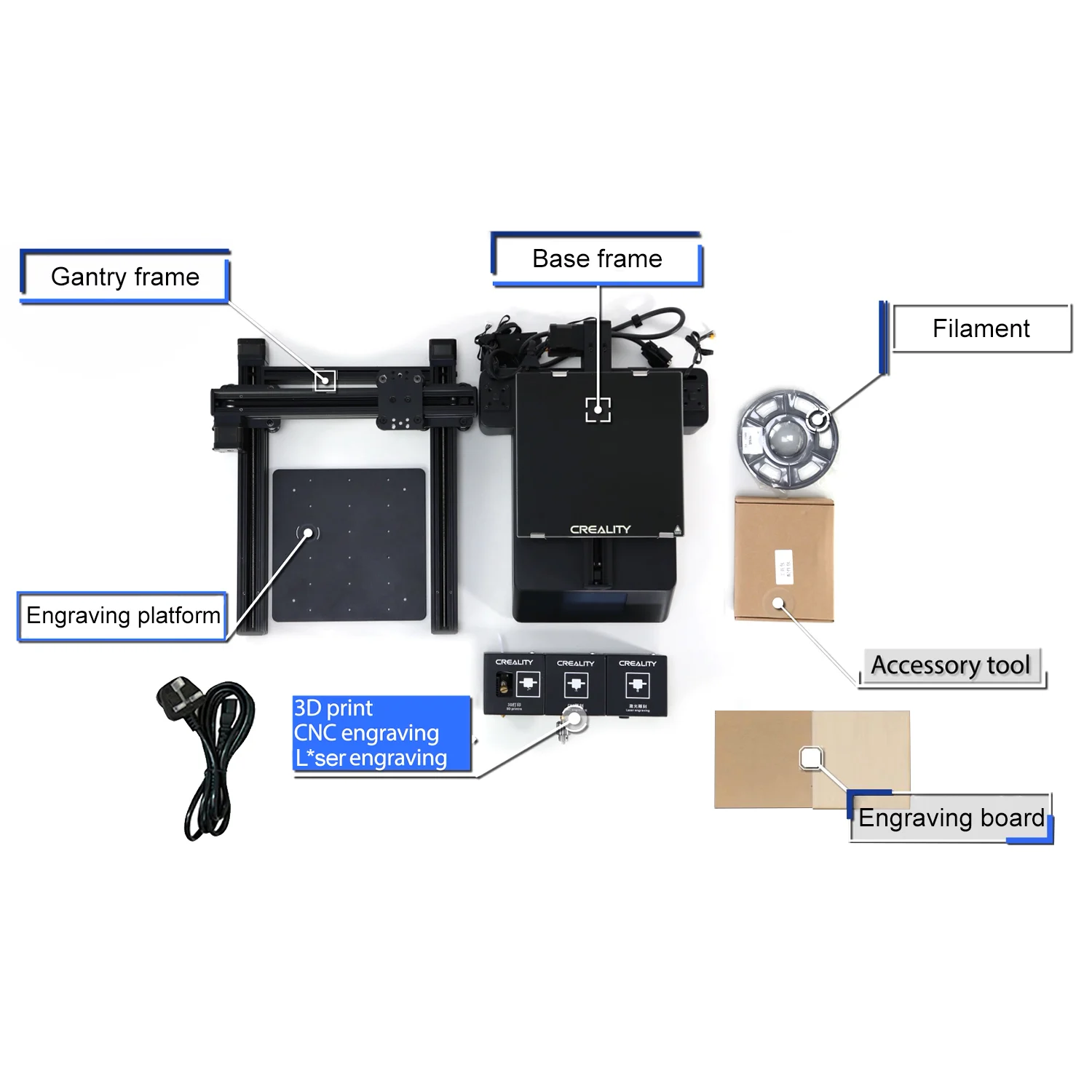 3D Printer 200*200*200mm Build Volume Creality 3D CP-01 3 in 1 4.3 Inch Touchscreen Multifunction Engraving Machine CNC Milling