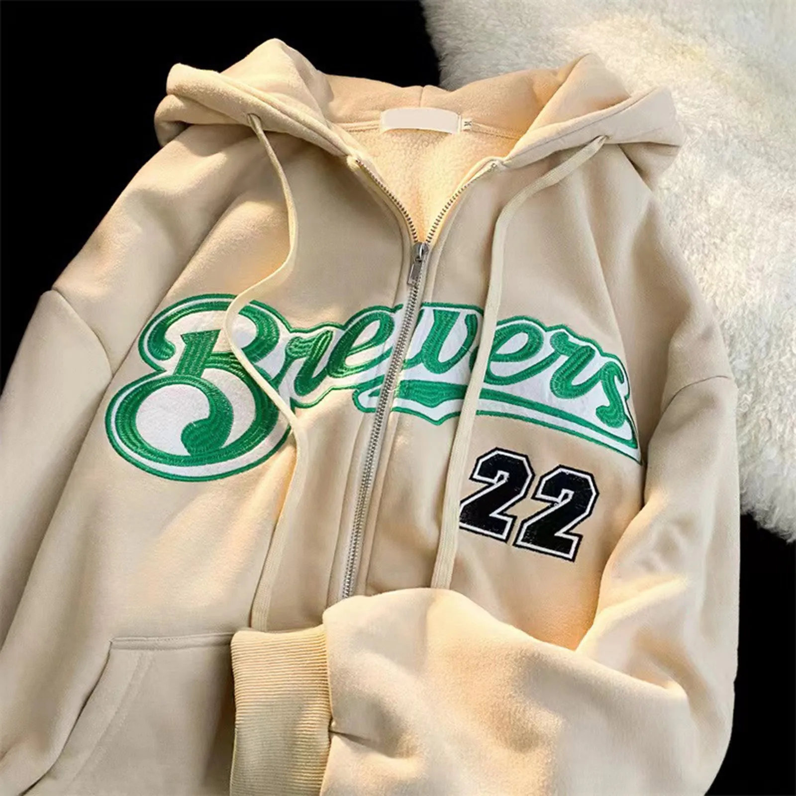 Description Picture 2 of itemKorean Version Embroidery Hoodies Women Retro Harajuku Hooded Jacket Autumn Zip Up Fleee Hoodie Casual Loose Sweatshirt Y2K Tops