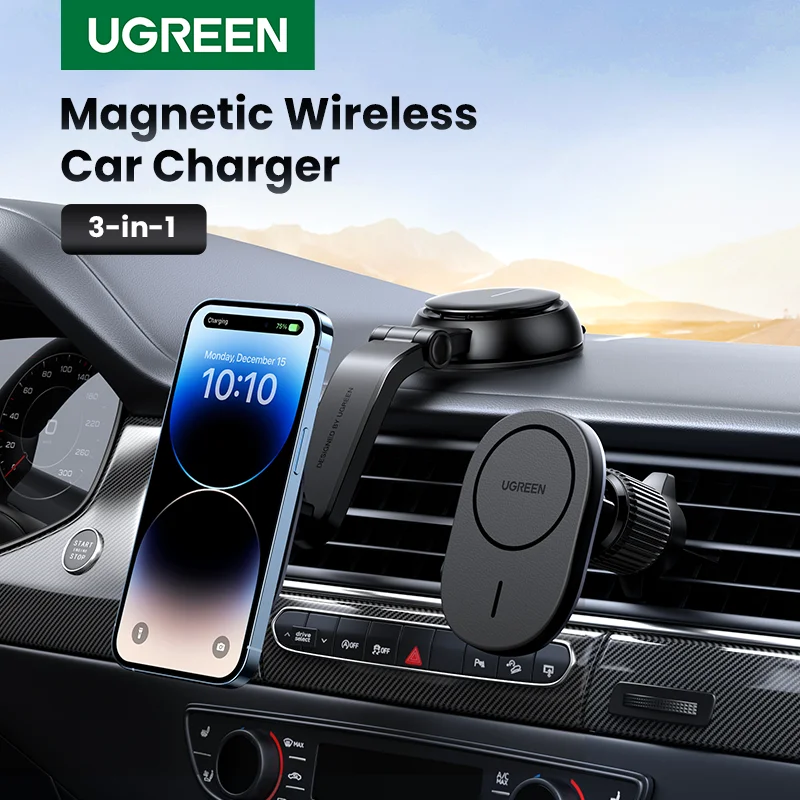 UGREEN Magnetic Wireless Car Charger For iPhone 14 13 12Pro Max Phone Holder Mount Wireless Charging Car Charger Macsafe