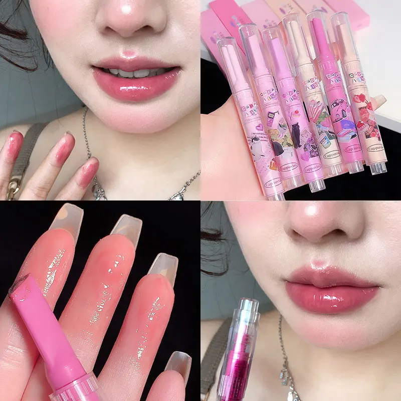 Jelly Lip Glaze Mirror Water Lipstick Pen Moisturizing Lip Plumper Long-lasting Non-stick Cup Waterproof Lips Makeup Cosmetics