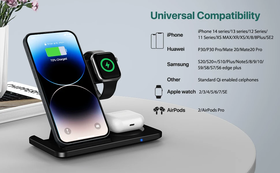 Description Picture 3 of item3 in 1 Wireless Chargers Stand For iPhone 14 13 12 11 XS XR X 8 Fast Charging Dock Station For Airpods Pro Apple Watch 7 Charger