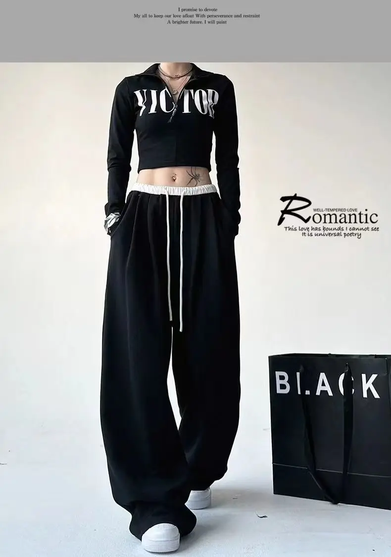 Description Picture 2 of itemDeeptown Black Sweatpants Women Korean Autumn Casual Baggy Pants Vintage Harajuku Streetwear Straight Sports Trousers Fashion