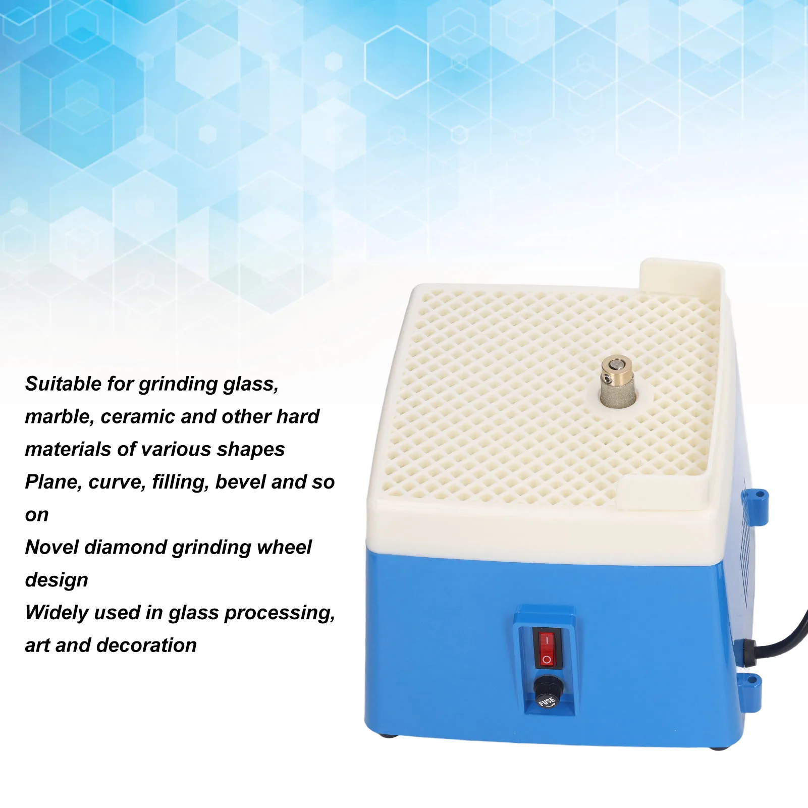 Stained Glass Grinder Machine Mini Portable Art Grinding Processing Tool Kit Dustproof with 1in Bit EU Plug 220V Blue
