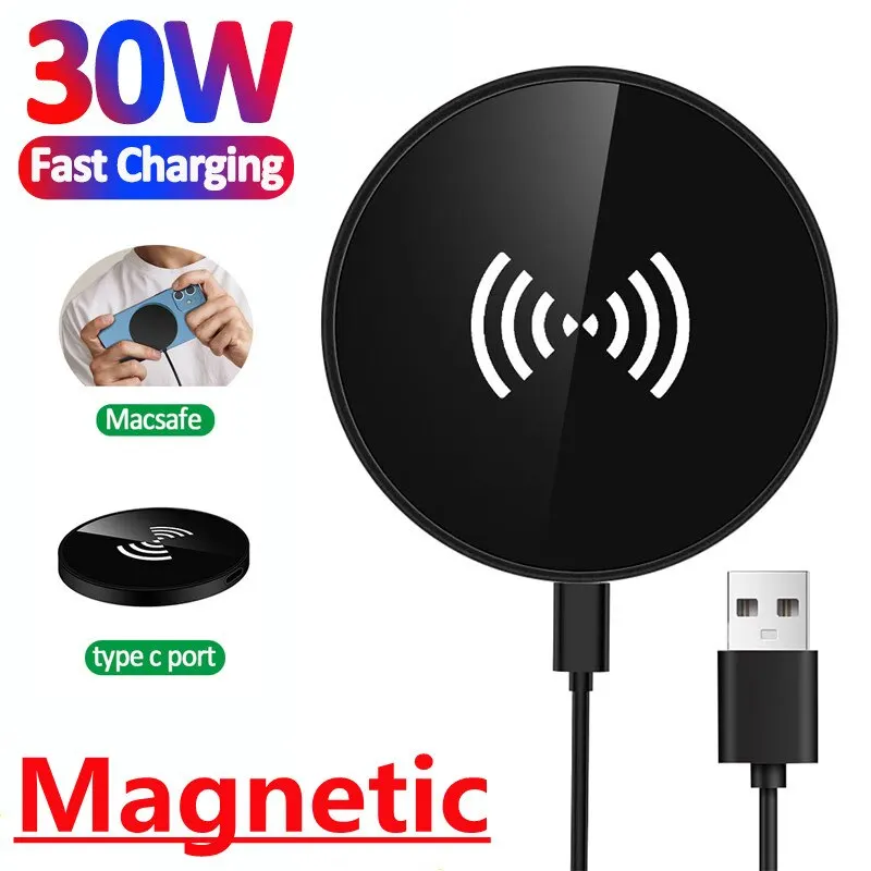 30W Magnetic Wireless Charger Pad Stand for iPhone 14 13 12 Pro Max 11 Airpods Macsafe Phone Chargers Fast Charging Dock Station