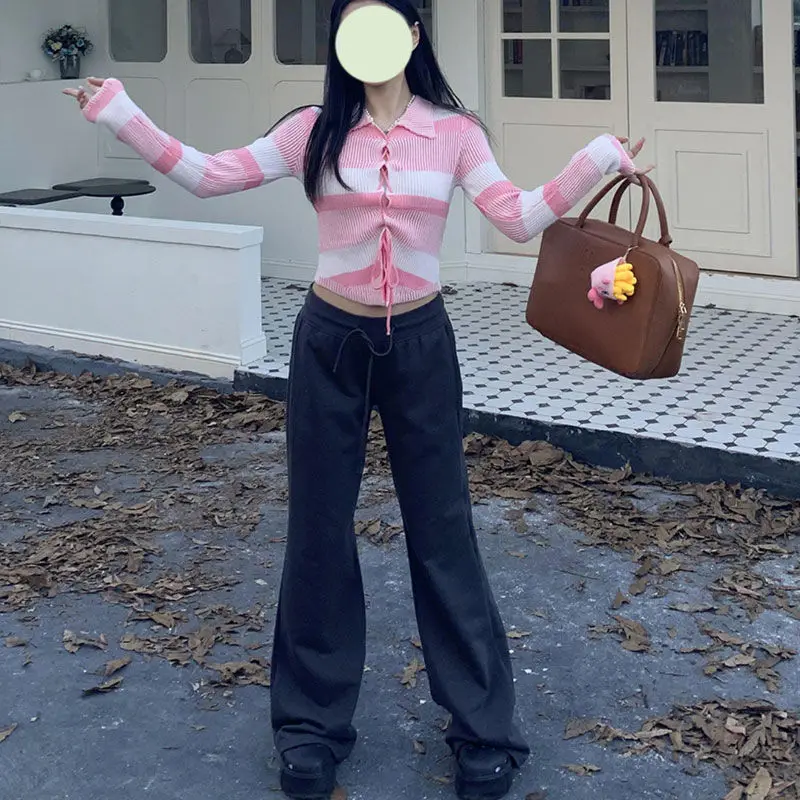 Description Picture 6 of itemHOUZHOU Vintage Y2K Low Rise Gray Sweatpants Women Gyaru Flare Sports Pants Female Retro 90s Streetwear Casual Basic Trousers