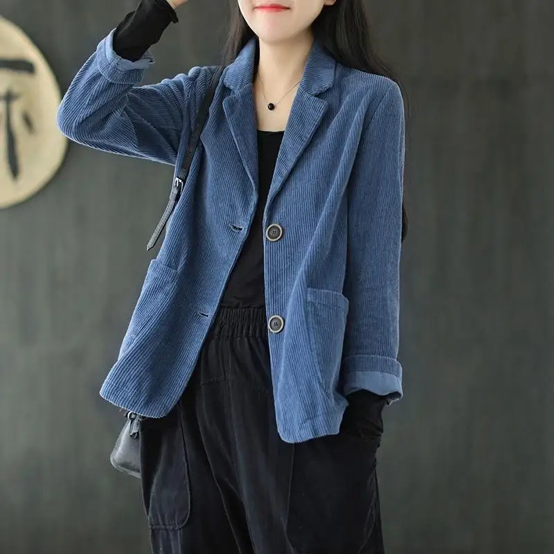 Blazers Women Corduroy Jacket Popular Oversized Notched Vintage Pure Harajuku Autumn All-match Retro Outwear Cardigan